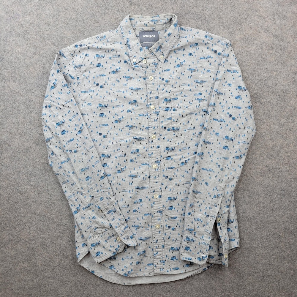 Bonobos‎ Shirt Mens Medium Gray Cabin Flannel Button Front Long Sleeve Slim Fit